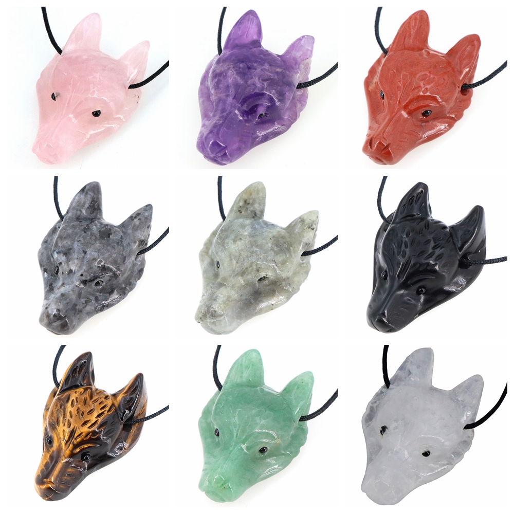 Science Nature - Pendentif tête de loup en pierre,